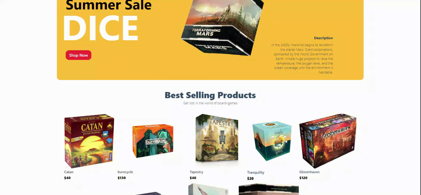 Board Games Enthusiast e-commerce